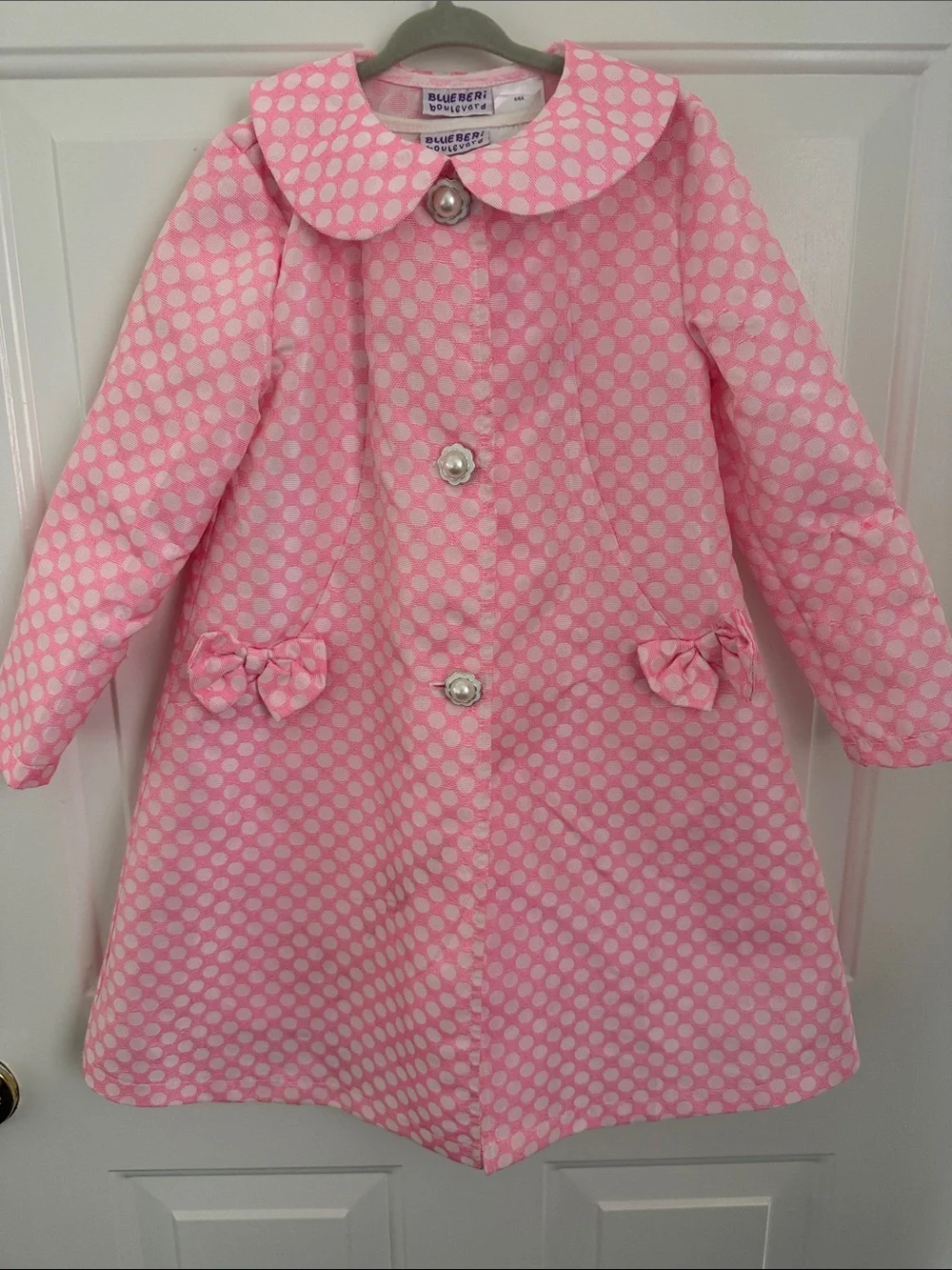 Blueberi Boulevard Pink & White Polka Dot Dress & Coat - Size 6/6X